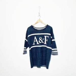 ABERCROMBIE & FITCH oversized logo SWEATER BLUE soft WOMENS L large